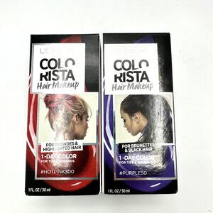 2 Lot L'Oreal Colorista One Day Hair Dye Wash Out Party #HotPink300 & #PURPLE50